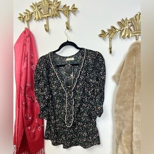 Shabby Chic floral puff sleeve blouse S